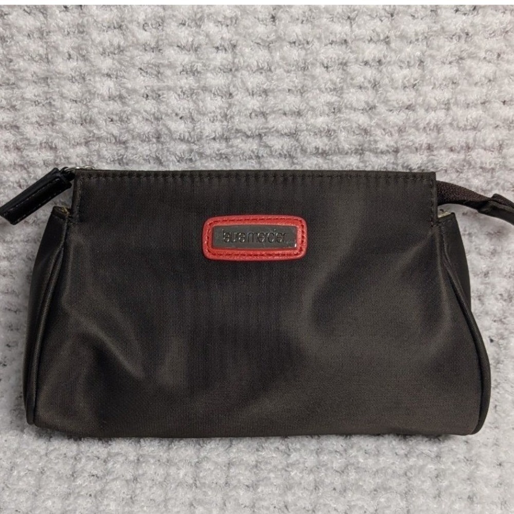 Laura Mercier Nylon Makeup Bag Red Logo Geometric Lining Cosmetic Pouch